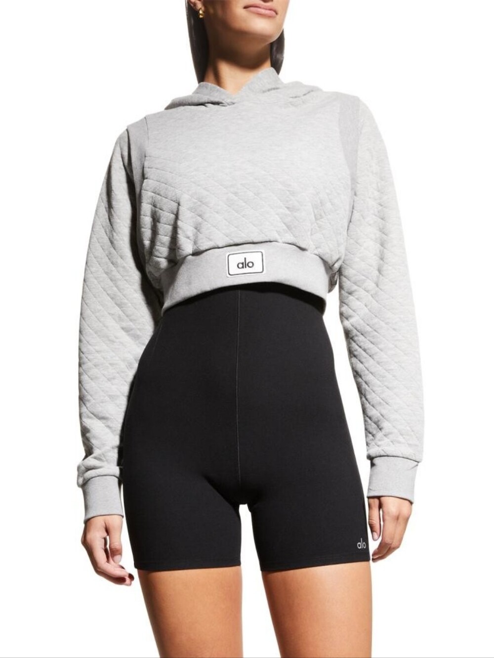 Alo Yoga Quilted Cropped Arena Hoodie - Grey